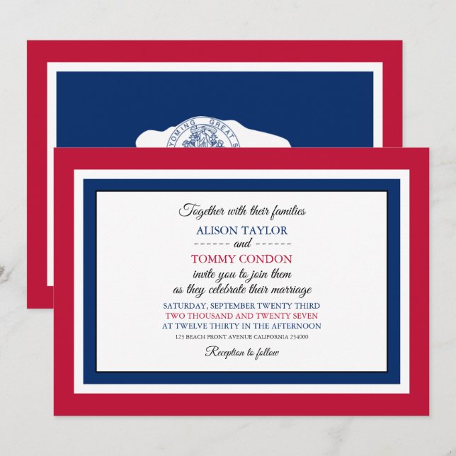 Wyomingite Flag, Fahne der Wyoming Wedding Einladung (Vorne/Hinten)