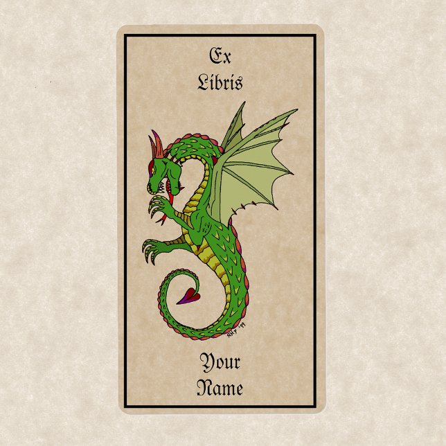 Wyvern Buchzeichen (Wyvern Bookplate on Old Paper)