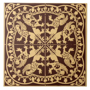 Wyvern-Greif-Tier mittelalterlich braun Gold Vinta Fliese