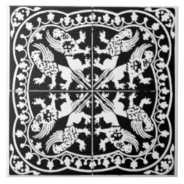 Wyvern Griffin Beast Medieval Black White Antique Fliese