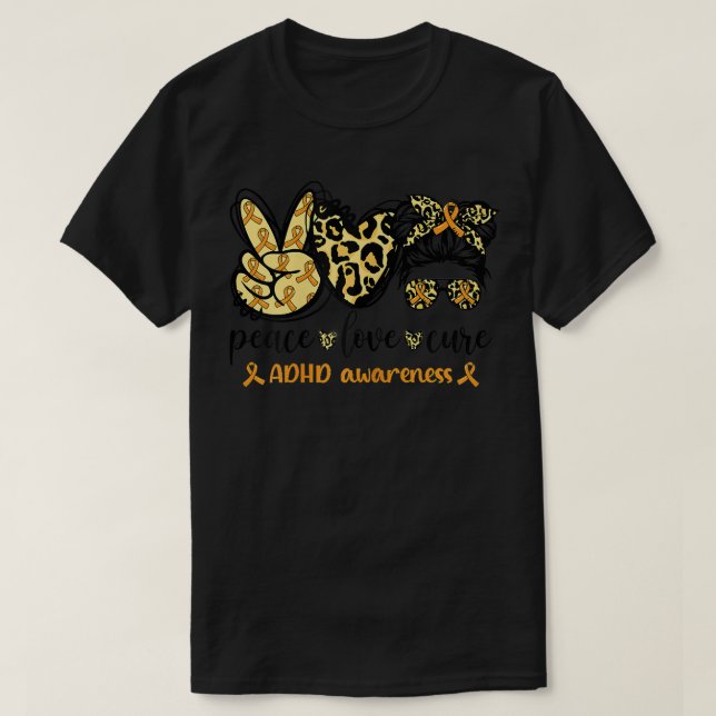 X8XM Peace Liebe Cure Orang Ribbon ADHD Awareness  T-Shirt (Design vorne)