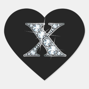 "X" Diamant Bling auf Schwarz-Herz-Aufkleber Herz-Aufkleber