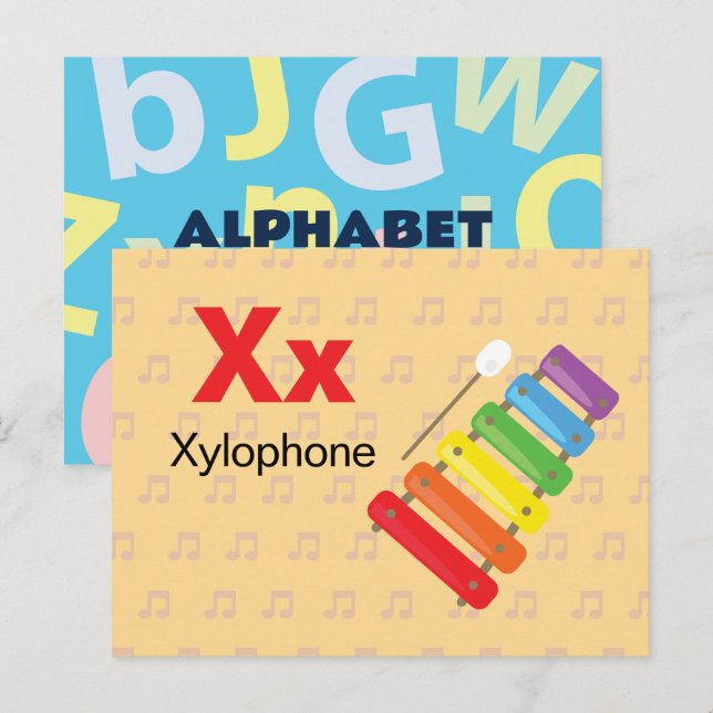 X est pour Xylophone - Carte Flash Alphabet (Devant / Derrière)