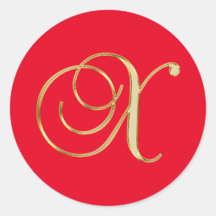 X gold Monogramm rot Runder Aufkleber