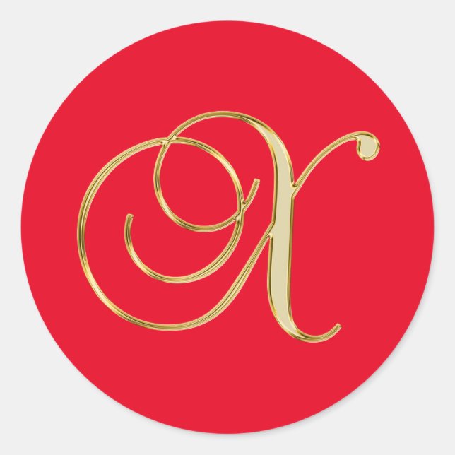 X gold Monogramm rot Runder Aufkleber (Vorderseite)