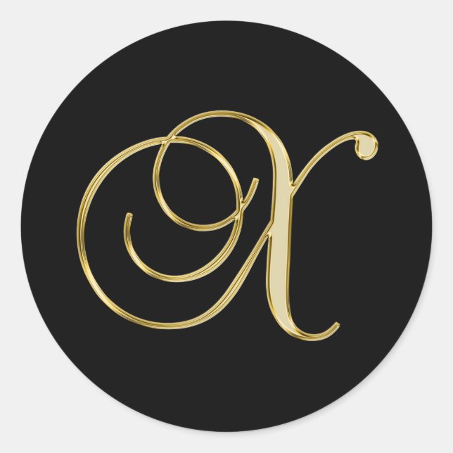 X goldenes Monogramm schwarz Runder Aufkleber (Vorderseite)