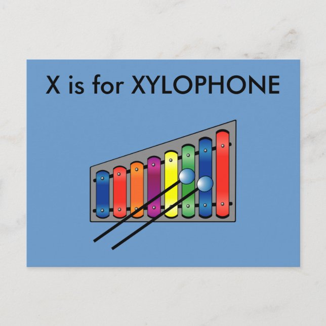 "X" ist für Xylophone Alphabet Flashcard Postkarte (Vorderseite)