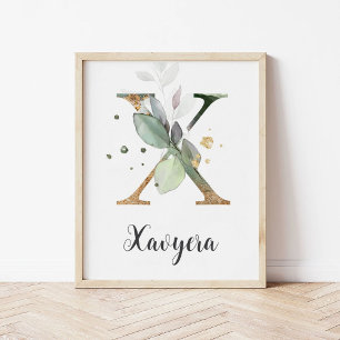 X Letter Monogram Greenerity Kinderzimmer Name Wal Poster