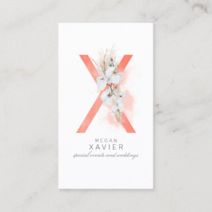 X Letter Monogram White Orchias and Pampas Grass Visitenkarte