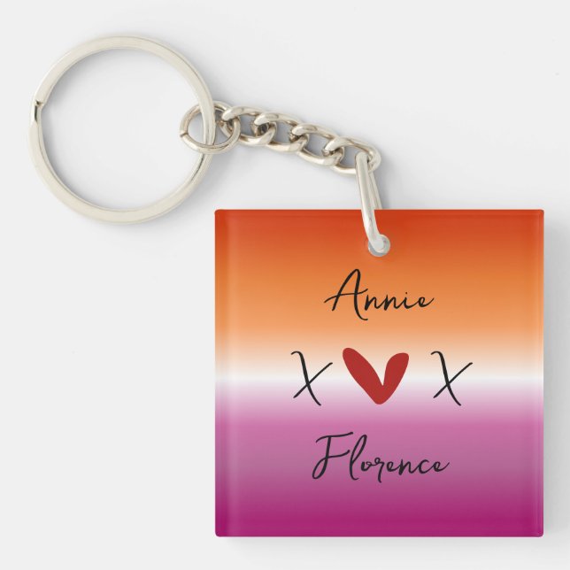 X Love X Sunset Lesbian Flag Acrylic Keychain (Devant)