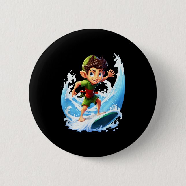 X-mas Christmas Elf Riding Surfboard Surfboard  Button (Vorderseite)