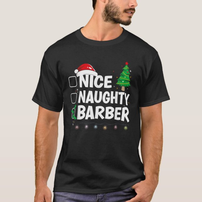 X Mas Matching Nice oder Naughty oder Barber Pajam T-Shirt (Vorderseite)