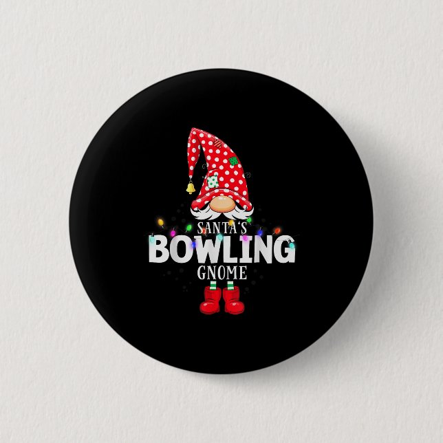 X-mas Santa's Bowling Gnome Christmas Matching  Button (Vorderseite)
