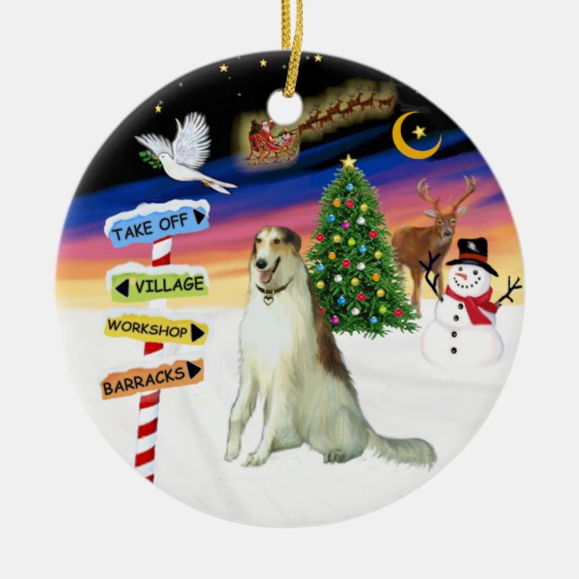 X Mas Signs - Borzoi (Russischer Wolfhund) Keramikornament (Vorne)