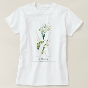 X Monogram Gold Greenery Blätter Elegant T-Shirt