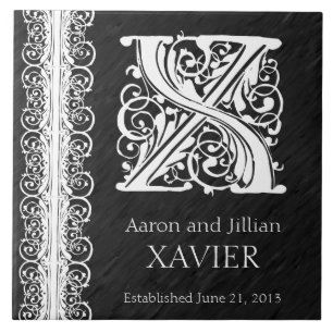 X Monogram "White Lace on Black" Hochzeitszange Fliese