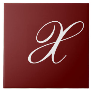 X Monogramm Initial White auf Dunkelrot Fliese