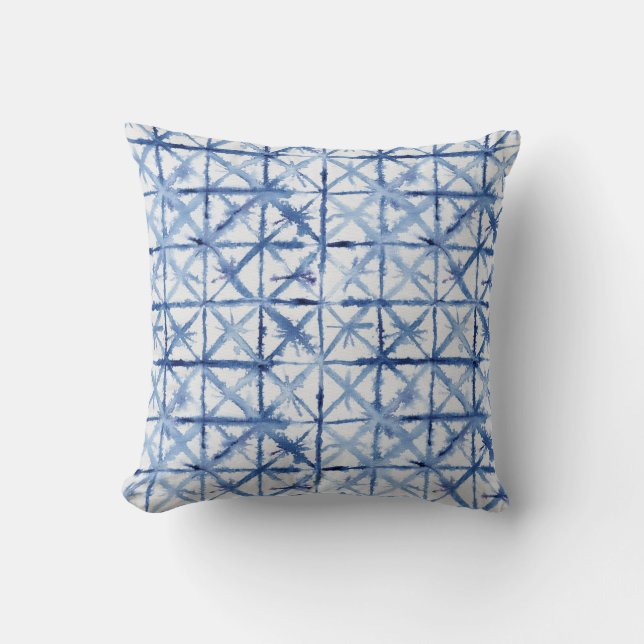 X Muster Shibori Asiatische Wasserfarbe Kissen (Vorderseite)