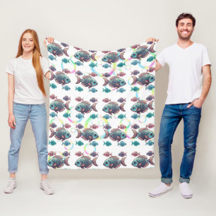 X-Ray Fish Rainbow Bubbles Muster Fleecedecke
