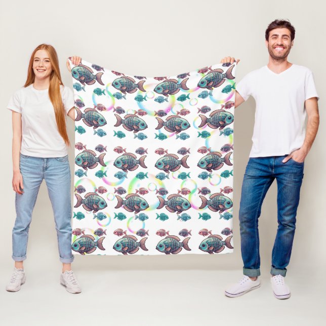 X-Ray Fish Rainbow Bubbles Muster Fleecedecke (Beispiel)