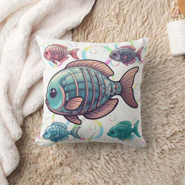 X-Ray Fish Rainbow Bubbles Print Kissen (Decke)