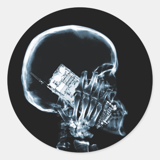 X-RAY SKELETON AM TELEFON - BLAU RUNDER AUFKLEBER (Vorderseite)