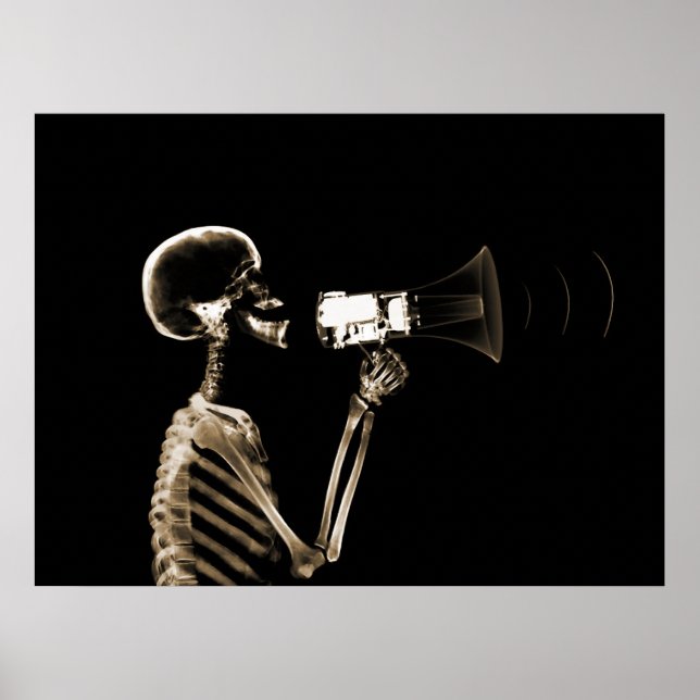 X-RAY SKELETON AUF MEGAPHONE - SEPIA POSTER (Vorne)