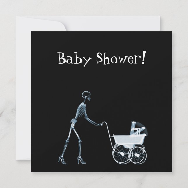 X-RAY SKELETON FRAU & BABY CARRIAGE - BLAU EINLADUNG (Vorderseite)