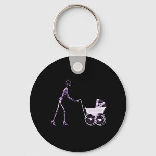 X-RAY SKELETON FRAU & BABY CARRIAGE - LILA SCHLÜSSELANHÄNGER