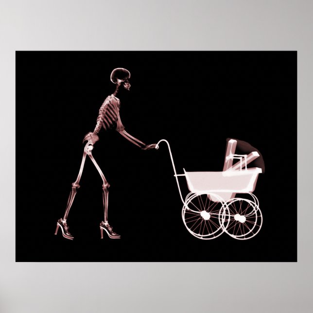X-RAY SKELETON FRAU & BABY CARRIAGE - RED POSTER (Vorne)