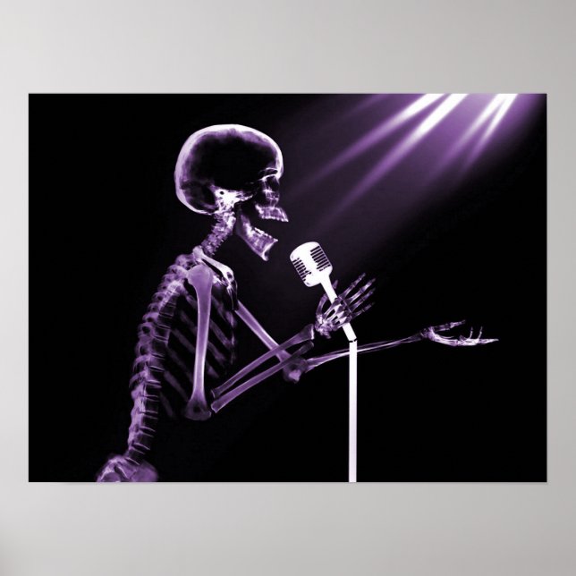 X-RAY SKELETON SINGING ON RETRO MIC - LILA POSTER (Vorne)