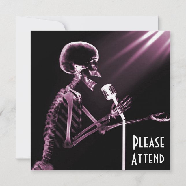 X-RAY SKELETON SINGT AUF RETRO MIC - PINK EINLADUNG (Vorderseite)