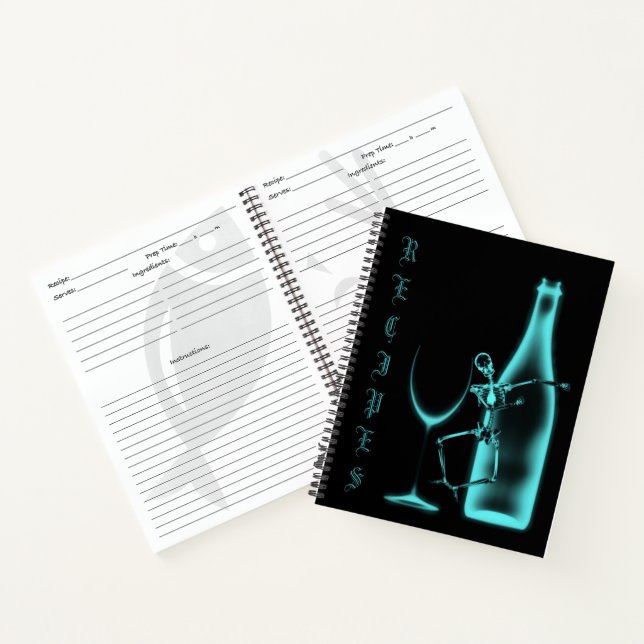 X-Ray Skeleton Weinflasche Rezept - Aquamarin Notizbuch (Innenseite)