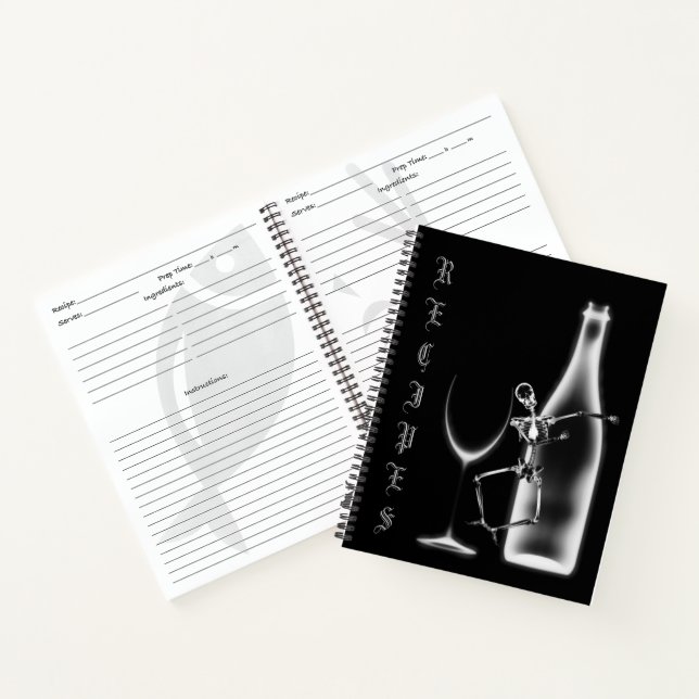 X-Ray Skeleton Weinflasche Rezept Buch - B&W (Innenseite)