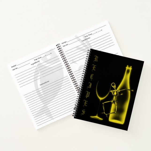 X-Ray Skeleton Weinflasche Rezept Buch - Gelb (Innenseite)
