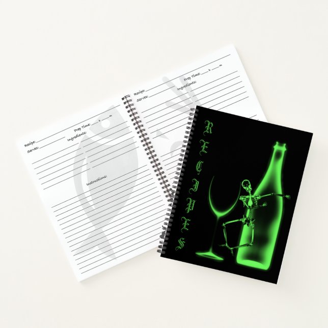 X-Ray Skeleton Weinflasche Rezept Buch Grün (Innenseite)