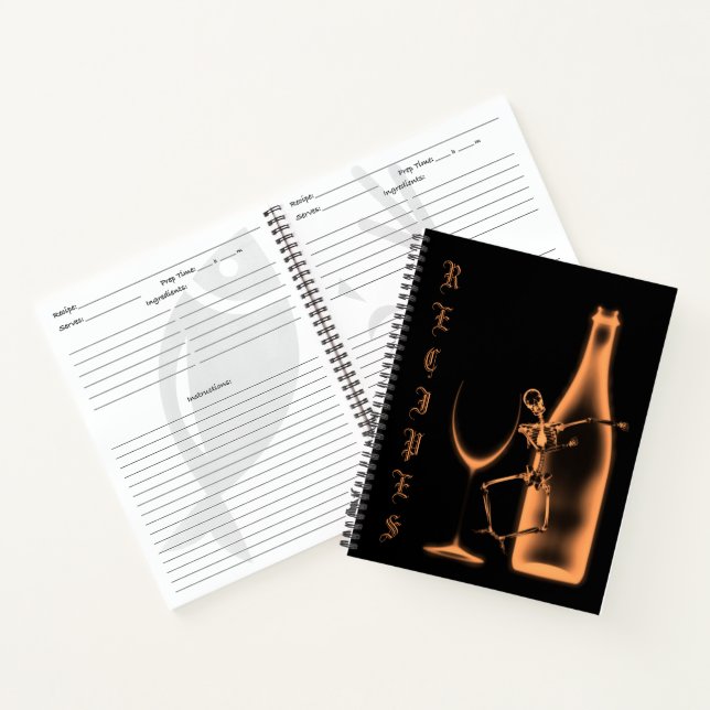 X-Ray Skeleton Weinflasche Rezept Buch Orange (Innenseite)