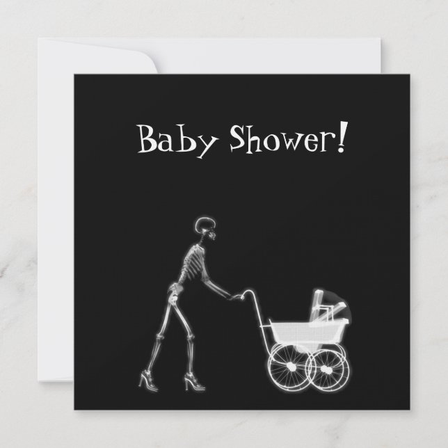 X-RAY SKELETON WOMAN & BABY CARRIAGE - B&W EINLADUNG (Vorderseite)