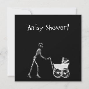 X-RAY SKELETON WOMAN & BABY CARRIAGE - B&W EINLADUNG
