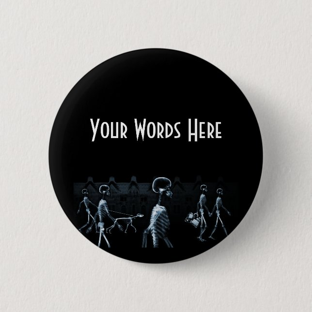 X-Ray Skeletons Midnight Stroll Black Blue Button (Vorderseite)