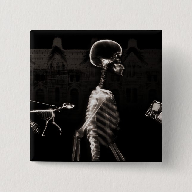 X-Ray Skeletons Midnight Stroll Black Sepia Button (Vorderseite)