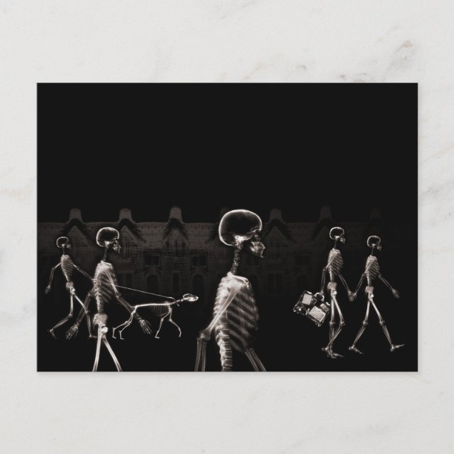 X-Ray Skeletons Mitternachtsspaziergang Schwarze S Postkarte (Vorderseite)