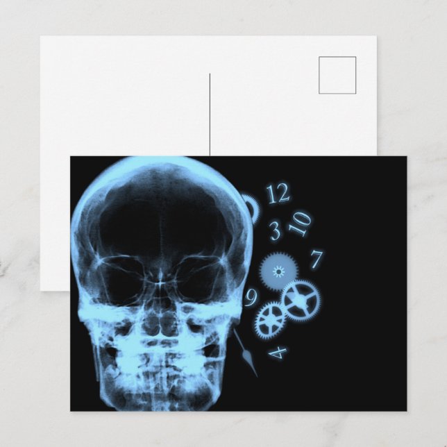 X-Ray-Skull & Clock-Parts - Blau Postkarte (Vorne/Hinten)