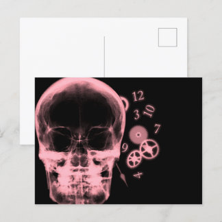 X-Ray-Skull & Clock-Parts - Red Postkarte