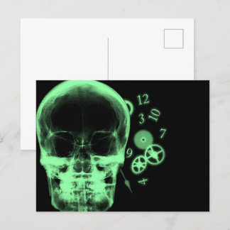X-Ray-Skull- und Uhrenteile - grün Postkarte