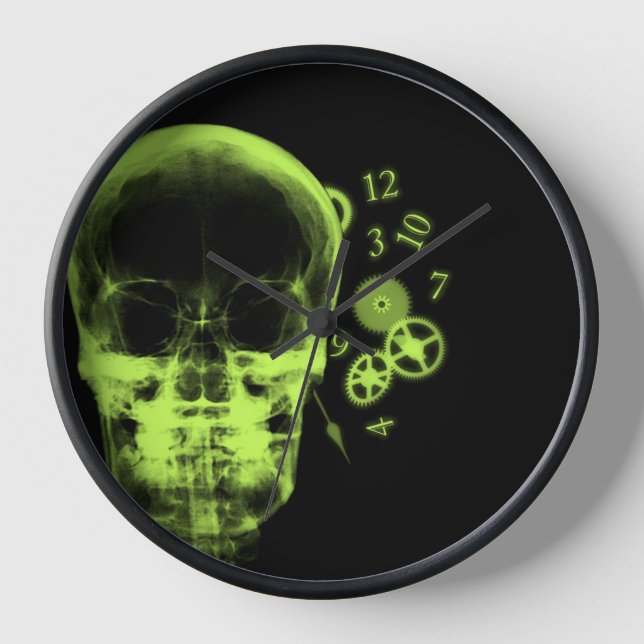 X-Ray-Skull- und Uhrenteile - Limettengrün Uhr (Vorderseite)