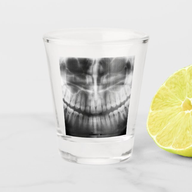 X-Ray Teeth Mouth Smile Schwarz-Weiß Schnapsglas (Vorderseite)
