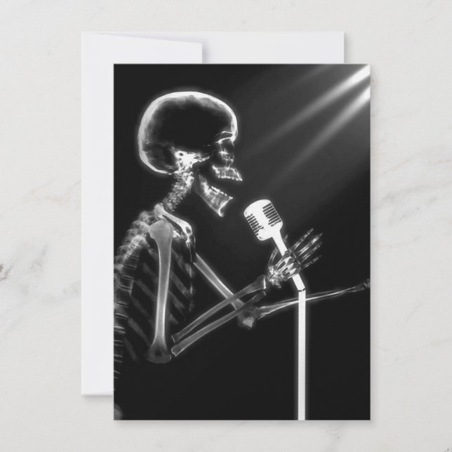 X-RAY VISION SKELETON SINGT AUF RETRO MIC - B&W EINLADUNG (Vorderseite)