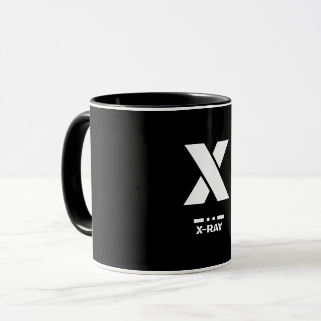 X(Röntgen) NATO Phonetischer Alphabet & Morse Code Tasse (Vorderseite Links)
