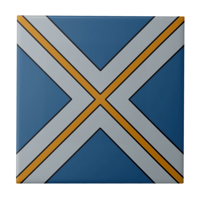 X Streifen in Blau, Grau und Gelb Fliese (Vorderseite)